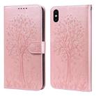 For iPhone X / XS Tree & Deer Pattern Pressed Printing Horizontal Flip Leather Phone Case(Pink) - 1