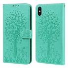 For iPhone X / XS Tree & Deer Pattern Pressed Printing Horizontal Flip Leather Phone Case(Green) - 1