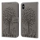 For iPhone X / XS Tree & Deer Pattern Pressed Printing Horizontal Flip Leather Phone Case(Grey) - 1