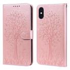 For iPhone XR Tree & Deer Pattern Pressed Printing Horizontal Flip Leather Phone Case(Pink) - 1