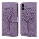 For iPhone XR Tree & Deer Pattern Pressed Printing Horizontal Flip Leather Phone Case(Purple) - 1