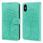 For iPhone XR Tree & Deer Pattern Pressed Printing Horizontal Flip Leather Phone Case(Green) - 1