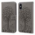 For iPhone XR Tree & Deer Pattern Pressed Printing Horizontal Flip Leather Phone Case(Grey) - 1