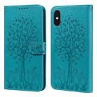 For iPhone XR Tree & Deer Pattern Pressed Printing Horizontal Flip Leather Phone Case(Blue) - 1