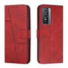 For vivo Y76 / Y76s Stitching Calf Texture Buckle Leather Phone Case(Red) - 1