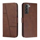 For Samsung Galaxy S22 5G Stitching Calf Texture Buckle Leather Phone Case(Brown) - 1