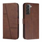 For Samsung Galaxy S22+ 5G Stitching Calf Texture Buckle Leather Phone Case(Brown) - 1