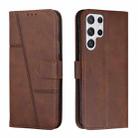 For Samsung Galaxy S22 Ultra 5G Stitching Calf Texture Buckle Leather Phone Case(Brown) - 1
