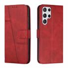For Samsung Galaxy S22 Ultra 5G Stitching Calf Texture Buckle Leather Phone Case(Red) - 1