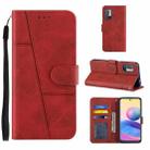 For Xiaomi Redmi Note 10 5G/Note 10T/Poco M3 Pro 5G Stitching Calf Texture Buckle Leather Phone Case(Red) - 1