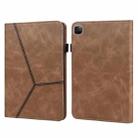 For iPad Pro 12.9 2022 / 2021 / 2020 / 2018 Solid Color Embossed Striped Leather Case(Brown) - 1