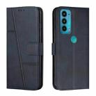 For Motorola Edge 20 Stitching Calf Texture Buckle Leather Phone Case(Blue) - 1