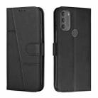 For Motorola Moto G71 5G Stitching Calf Texture Buckle Leather Phone Case(Black) - 1