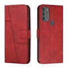 For Motorola Moto G71 5G Stitching Calf Texture Buckle Leather Phone Case(Red) - 1