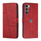 For Motorola Moto G200 5G / Edge S30 Stitching Calf Texture Buckle Leather Phone Case(Red) - 1