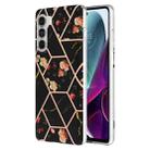 For Motorola Moto G200 5G Splicing Marble Flower Pattern TPU Phone Case(Black Flower) - 1