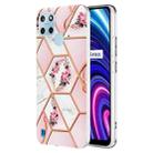 For OPPO Realme C21Y Splicing Marble Flower Pattern TPU Phone Case(Pink Flower) - 1