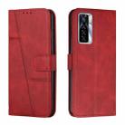 For Tecno Camon 17 Pro Stitching Calf Texture Buckle Leather Phone Case(Red) - 1