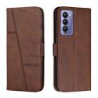 For Tecno Camon 18 / 18P Stitching Calf Texture Buckle Leather Phone Case(Brown) - 1