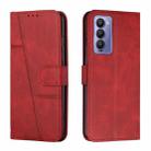 For Tecno Camon 18 / 18P Stitching Calf Texture Buckle Leather Phone Case(Red) - 1