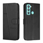 For Tecno Pop 5 LTE Stitching Calf Texture Buckle Leather Phone Case(Black) - 1