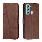 For Tecno Pop 5 LTE Stitching Calf Texture Buckle Leather Phone Case(Brown) - 1