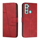 For Tecno Pop 5 LTE Stitching Calf Texture Buckle Leather Phone Case(Red) - 1