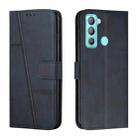 For Tecno Pop 5 LTE Stitching Calf Texture Buckle Leather Phone Case(Blue) - 1