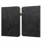 For Samsung Galaxy Tab S6 Lite P610/P615 Solid Color Embossed Striped Leather Tablet Smart Case(Black) - 1