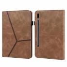 For Samsung Galaxy Tab S7 T870/T875/T876B Solid Color Embossed Striped Leather Tablet Case(Brown) - 1