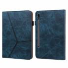 For Samsung Galaxy Tab S7 T870/T875/T876B Solid Color Embossed Striped Leather Tablet Case(Blue) - 1
