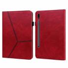 For Samsung Galaxy Tab S7 T870/T875/T876B Solid Color Embossed Striped Leather Tablet Case(Red) - 1