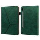 For Samsung Galaxy Tab S7 T870/T875/T876B Solid Color Embossed Striped Leather Tablet Case(Green) - 1