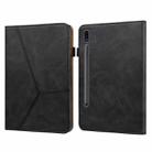 For Samsung Galaxy Tab S7 T870/T875/T876B Solid Color Embossed Striped Leather Tablet Case(Black) - 1