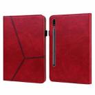 For Samsung Galaxy Tab S7+ T970 / S7 FE T730 Solid Color Embossed Striped Leather Tablet Case(Red) - 1