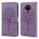 For Nokia 3.4 / 5.4 Tree & Deer Pattern Pressed Flip Leather Phone Case(Purple) - 1