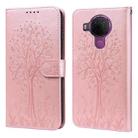 For Nokia 3.4 / 5.4 Tree & Deer Pattern Pressed Flip Leather Phone Case(Pink) - 1