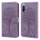 For Sony Xperia 10 III Tree & Deer Pattern Pressed Flip Leather Phone Case(Purple) - 1