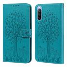 For Sony Xperia 10 III Tree & Deer Pattern Pressed Flip Leather Phone Case(Blue) - 1