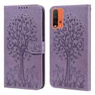 For Xiaomi Redmi 9T / 9 Power Tree & Deer Pattern Pressed Flip Leather Phone Case(Purple) - 1