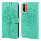 For Xiaomi Redmi 9T / 9 Power Tree & Deer Pattern Pressed Flip Leather Phone Case(Green) - 1