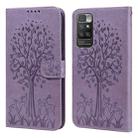 For Xiaomi Redmi 10 Tree & Deer Pattern Pressed Flip Leather Phone Case(Purple) - 1