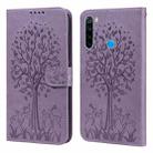 For Xiaomi Redmi Note 8 2021 / Note 8 Tree & Deer Pattern Pressed Flip Leather Phone Case(Purple) - 1