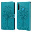 For Xiaomi Redmi Note 8 2021 / Note 8 Tree & Deer Pattern Pressed Flip Leather Phone Case(Blue) - 1