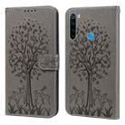 For Xiaomi Redmi Note 8 2021 / Note 8 Tree & Deer Pattern Pressed Flip Leather Phone Case(Grey) - 1