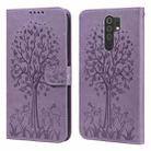 For Xiaomi Redmi 9 / Redmi 10X Tree & Deer Pattern Pressed Flip Leather Phone Case(Purple) - 1