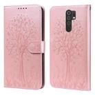 For Xiaomi Redmi 9 / Redmi 10X Tree & Deer Pattern Pressed Flip Leather Phone Case(Pink) - 1