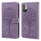 For Xiaomi Redmi Note 10 5G / Poco M3 Pro 5G Tree & Deer Pattern Pressed Flip Leather Phone Case(Purple) - 1