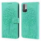 For Xiaomi Redmi Note 10 5G / Poco M3 Pro 5G Tree & Deer Pattern Pressed Flip Leather Phone Case(Green) - 1