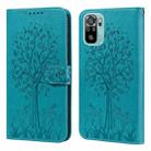 For Xiaomi Redmi Note 10 / Note 10S Tree & Deer Pattern Pressed Flip Leather Phone Case(Blue) - 1